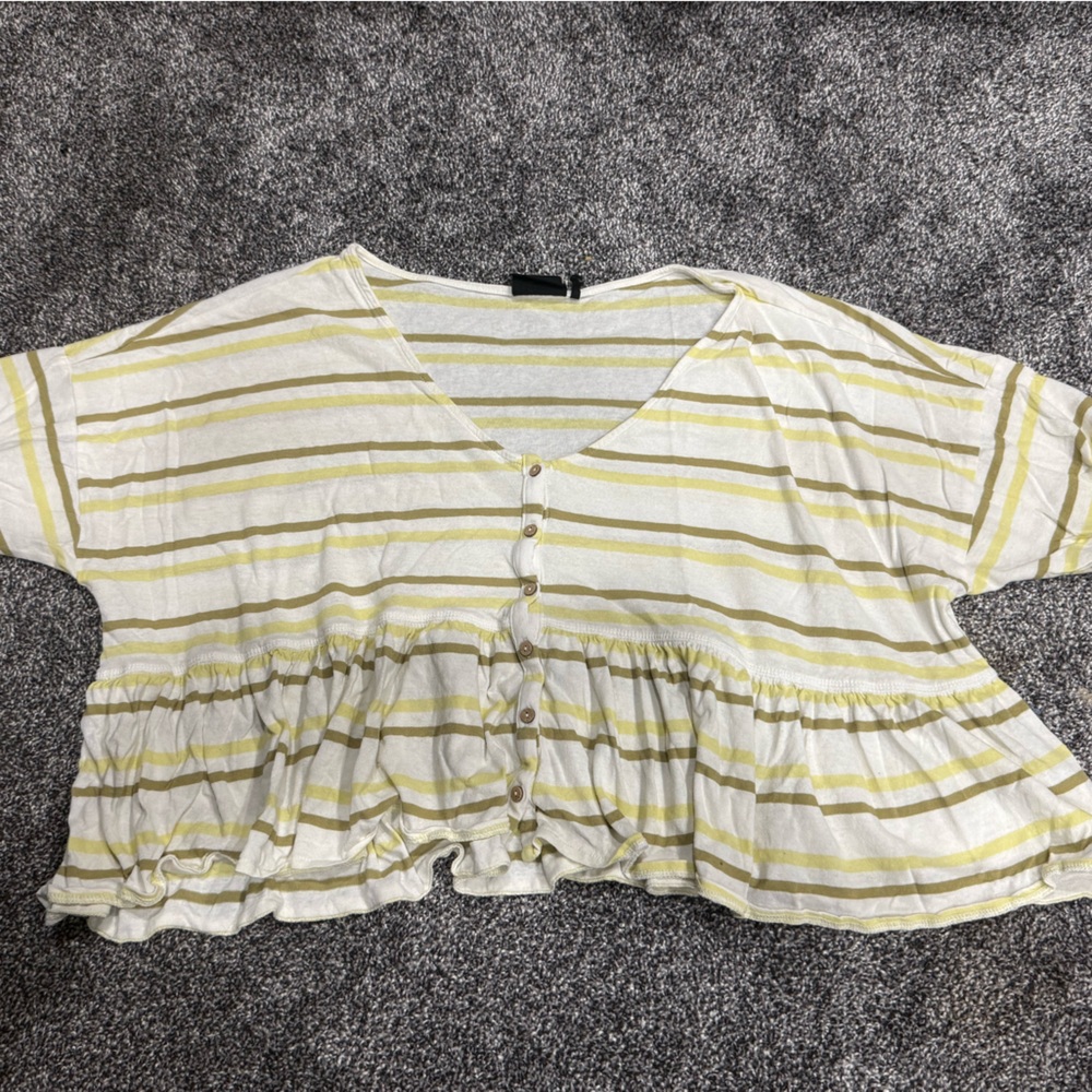 Anthropologie Yellow
Striped Button-Up Peplum
Crop Top